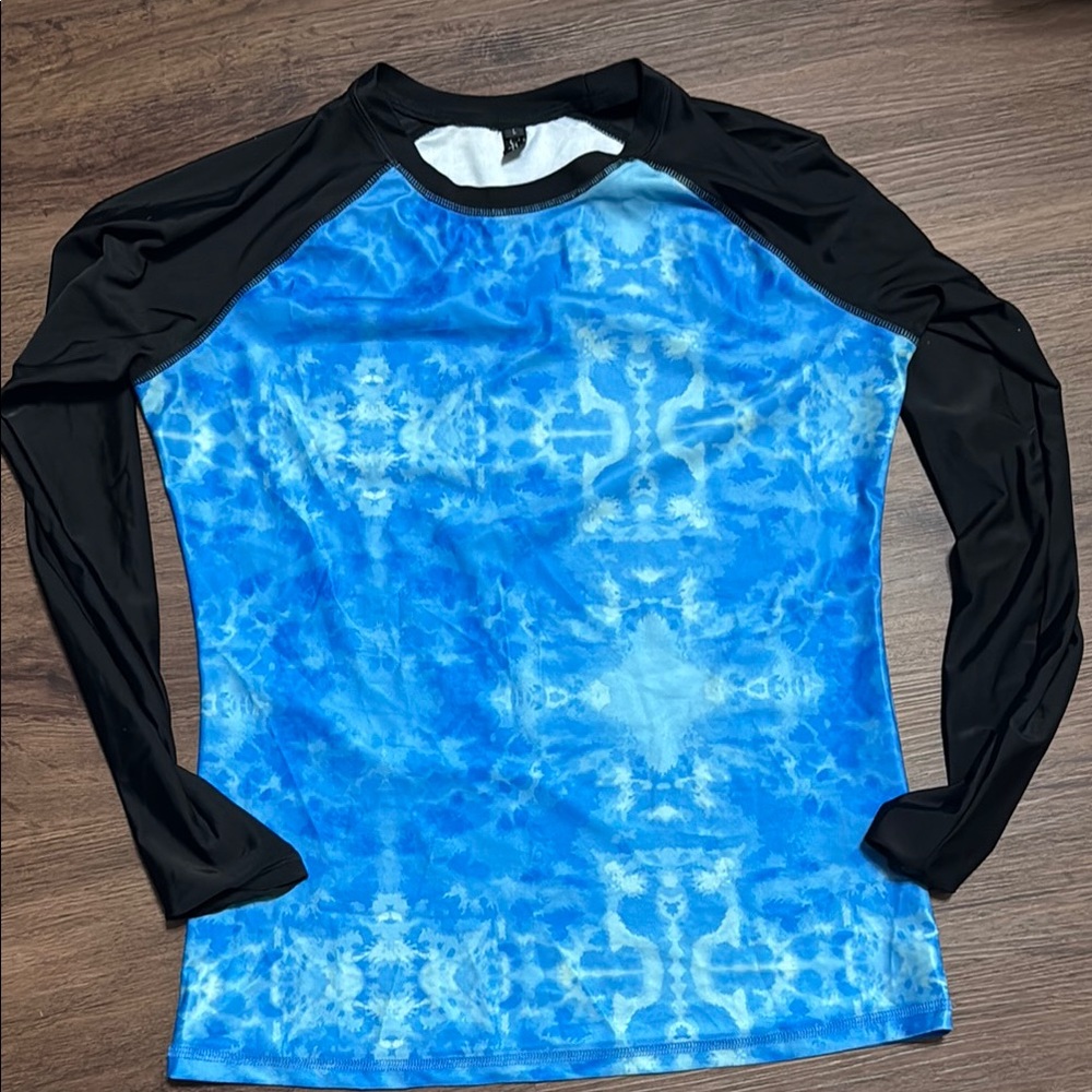 Blue and Black Long Sleeve Swim Shirt